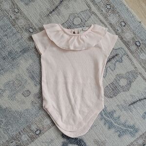 Janie and Jack Baby Girls Ballet Pink Ribbed Bodysuit Ruffle Collar Sz3-6m